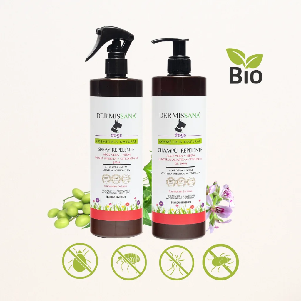 pack spray y champú repelente natural para perros Dermissana