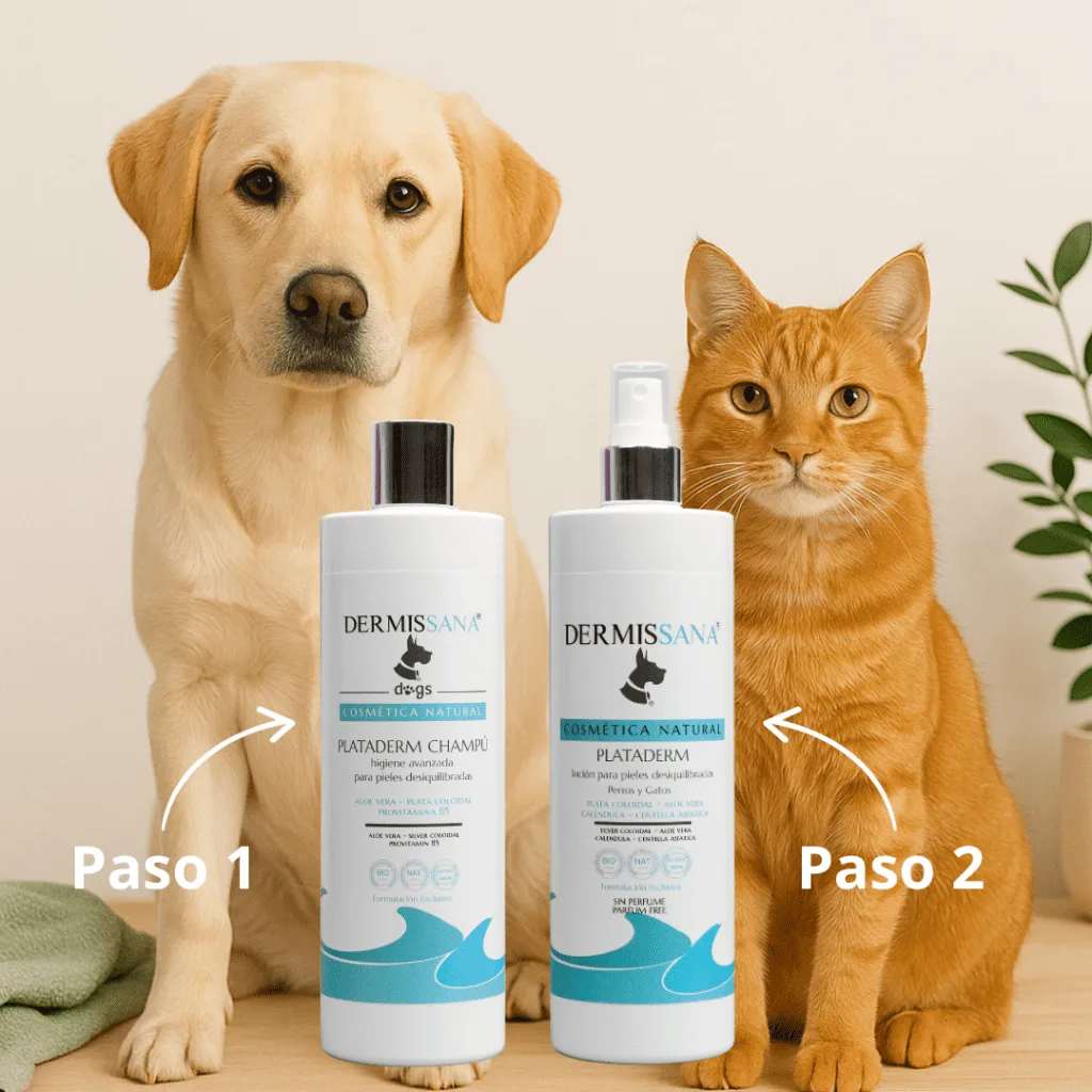 Pack Plataderm con champú y spray natural para perros con piel sensible o Malassezia.