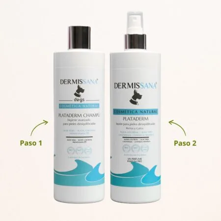 Pack Plataderm con champú y spray para perros y gatos con malassezia, seborrea y mal olor