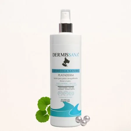 Spray con plata coloidal para perros y gatos con malassezia, seborrea y mal olor Plataderm Dermissana